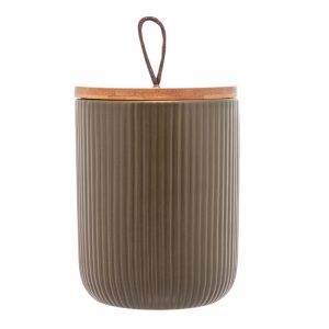 Potiche de Cerâmica com Tampa de Bambu e Pegador de Corda Lines Verde 10cm x 12,5cm - Lyor
