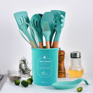 Kit de Utensílios Silicone Turquesa
